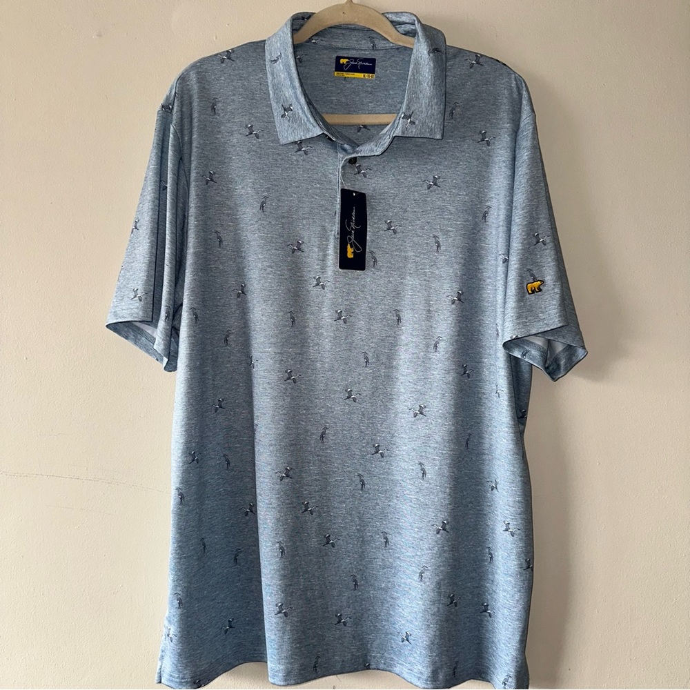 NWT Jack Nicklaus Gold Bear Golf Polo Stork Print throughout Size: XL